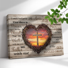Bible Verse Canvas Wall Art with Wooden Cross, I Still Believe in Amazing Grace Christian Home Decor for Living Room or Bedroom 12x16
