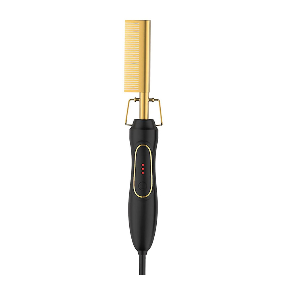 Golden Hair Straightening Brush With Fast Ptc Heating, 3 Temp Levels, 2 In 1 Straightener And Curler,