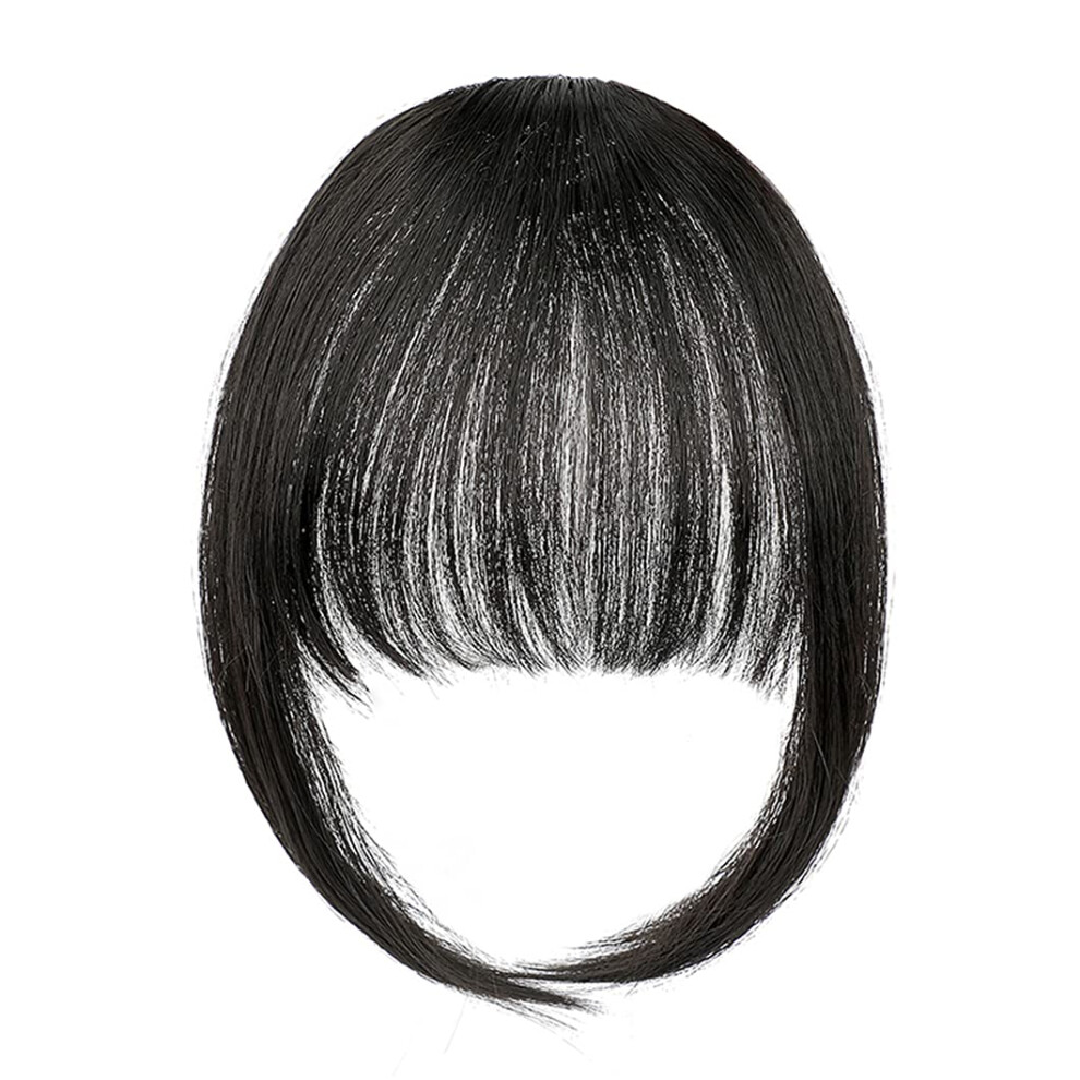 Clip In Blunt Bangs Fake Fringe Hair Extension Heat Resistant Natural Look Black L Brown
