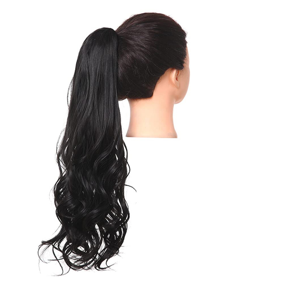 Unisex Black 18 Inch Loose Wave Clip In Hair Extensions 1B With Ombre Curly Ponytail Hairpiece