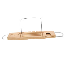 Expandable Wooden Bathtub Tray Bath Caddy with Book Tablet Phone Holder Wine Glass and Towel Rack