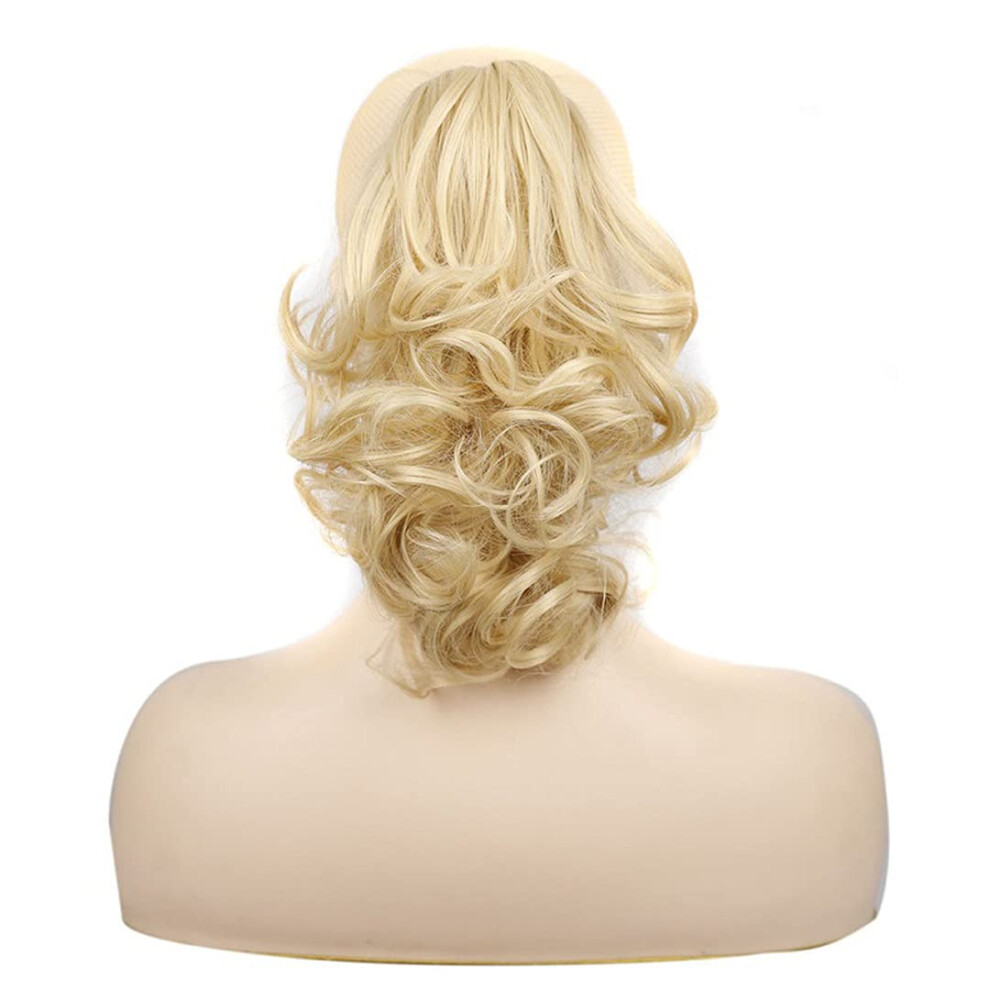 Synthetic Wavy Curly Ponytail Hair Extension 12 Inch Claw Clip Heat Resistant Brown Blonde for Women