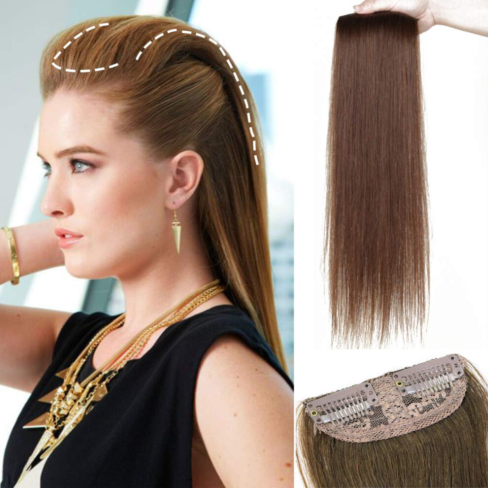 Unisex Brown Light Human Hair Topper 30Cm With Invisible Clips For Natural Volume And Instant Boost