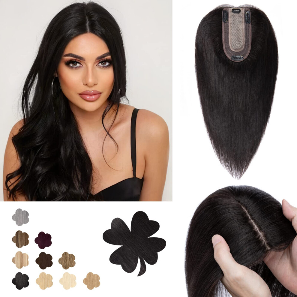 Unisex Human Hair Topper Clipin Hairpiece For Women With Thinning Hair Remy 12 Inch #1B