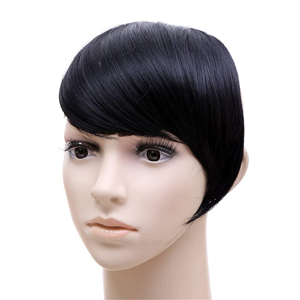 Clip In Synthetic Hair Bangs #1B Straight Fringe Heat Resistant Hair Piece for Instant Volume
