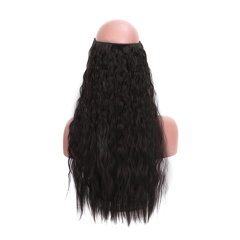 24 Inch Invisible Wire Hair Extensions Natural Wave No Clip Heat Resistant Synthetic Hairpiece 1B2