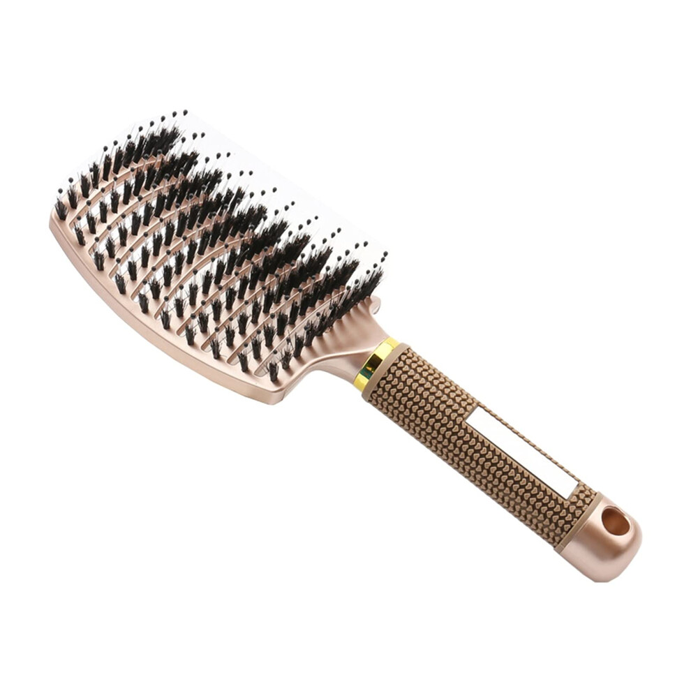 Gold Hair Brush With Antislip Handle And Nylon Bristles For Detangling And Gentle Scalp Massage,