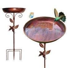 Outdoor Metal Bird Bath, 12 Inch Weather Resistant Freestanding Bowl with Stake for Garden Yard Decor
