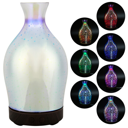 Ultralydsaromaterapidiffuser Cool Mist-diffuser Æterisk oliediffuser 7 farveskiftende lys Timerindstilling Lydløs drift 3D mundblæst glas 2