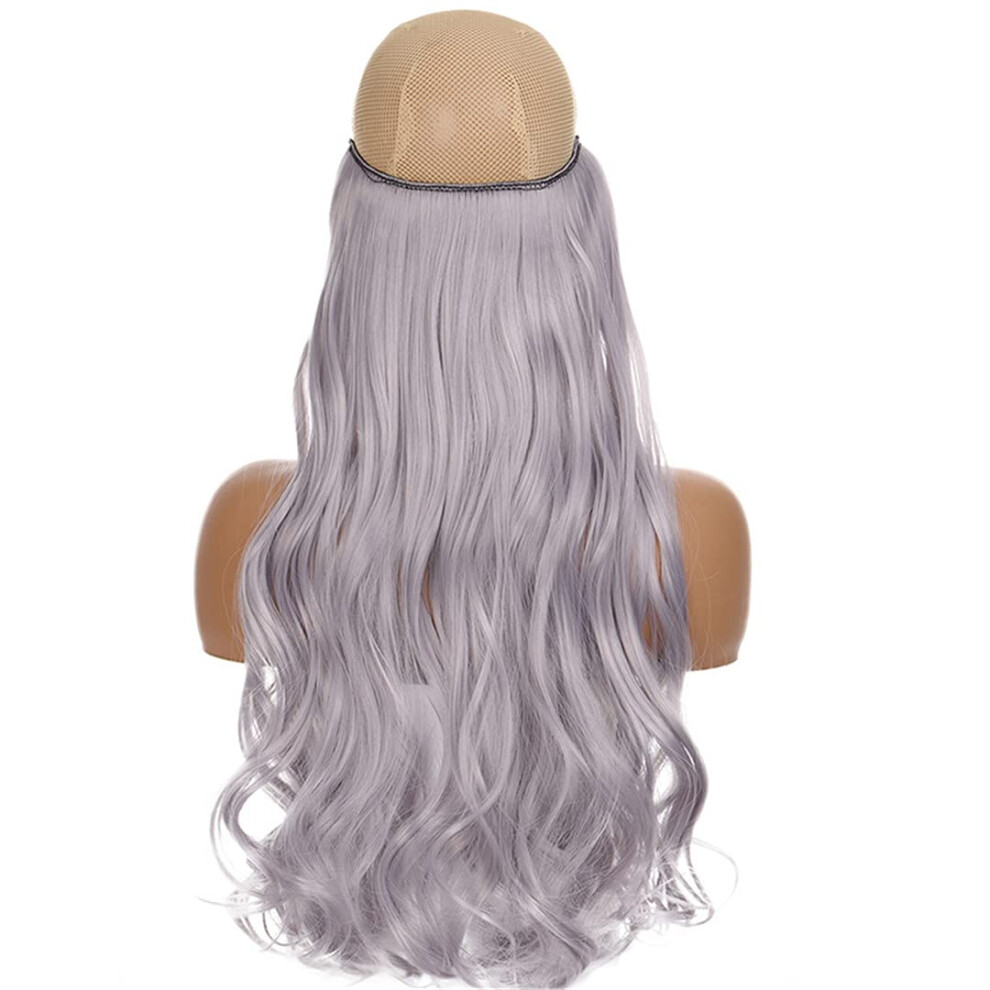 24 Inch Invisible Wire Hair Extensions No Clips Synthetic Wavy Hairpiece Heat Resistant Fiber