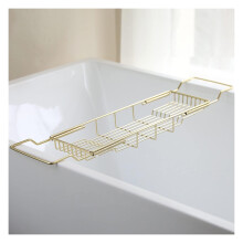 Bathtub Caddy Tray with Marble Board, Extendable Stainless Steel Bath Shelf for Spa Hotel, Gold