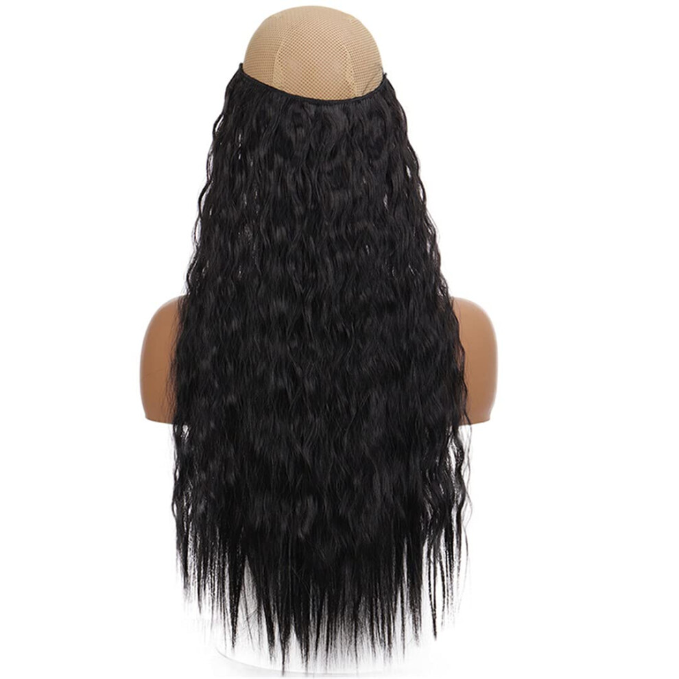 Unisex 24 Inch Halo Hair Extensions Invisible Wire Clipless Hairpiece For Women Color 1B Natural Volume