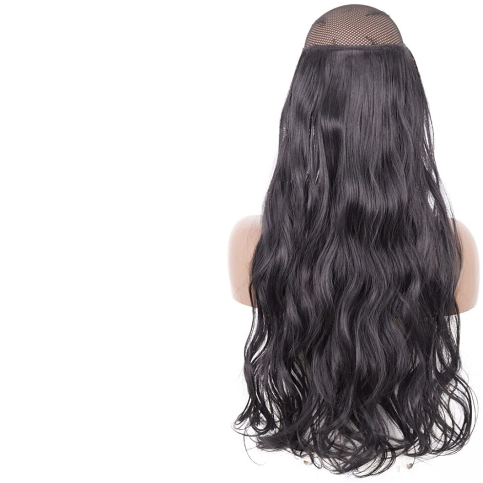 Unisex 16 Inch Halo Hair Extensions Invisible Wire No Clip Wavy Hairpiece Heat Resistant Synthetic