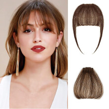Clip in Human Hair Bangs with Fringe Brown Black, Natural Look, Secure AntiSlip, Heat Style