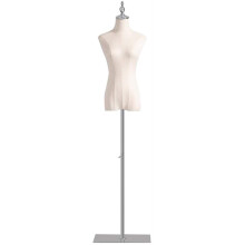 Adjustable Female Dress Form Mannequin for Clothing Display with Linen Cover and Stable Wooden Base (Silver, Small)