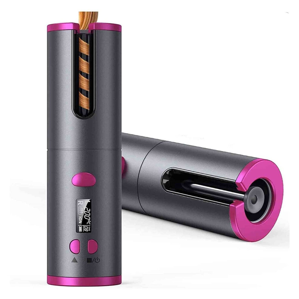 Cordless Hair Curler with LCD Display, Automatic Curling Iron, Adjustable Heat and Timer for Travel