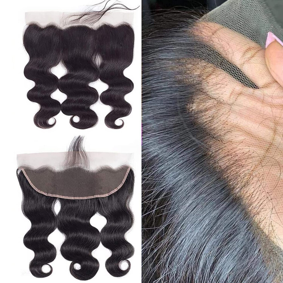 Unisex Brazilian Virgin Hair Frontal 13X4 Hd Lace Body Wave Closure Preplucked Natural Hairline 16 Inch