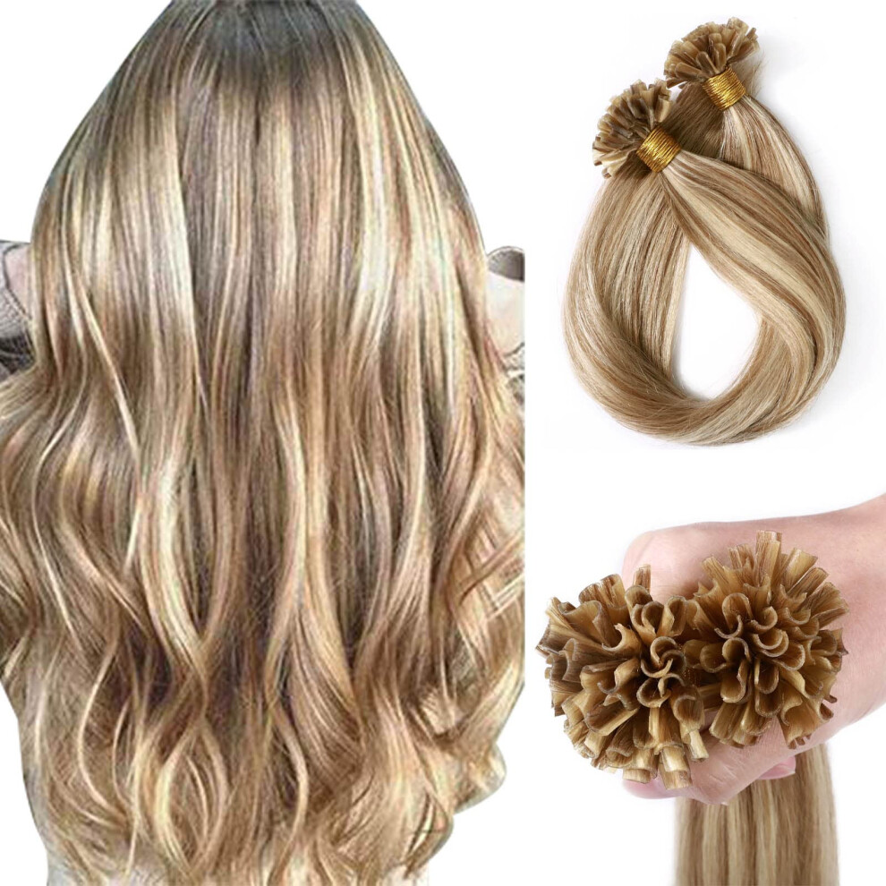 Unisex Brown U Tip Human Hair Extensions 18 Inch Golden Blonde Pre Bonded Keratin Fusion Remy Hair 12P613