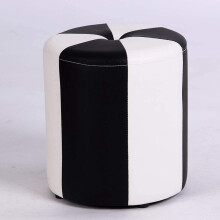Round Leather Ottoman Footstool with Soft Padding for Living Room Decor and Shoe Changing Seat