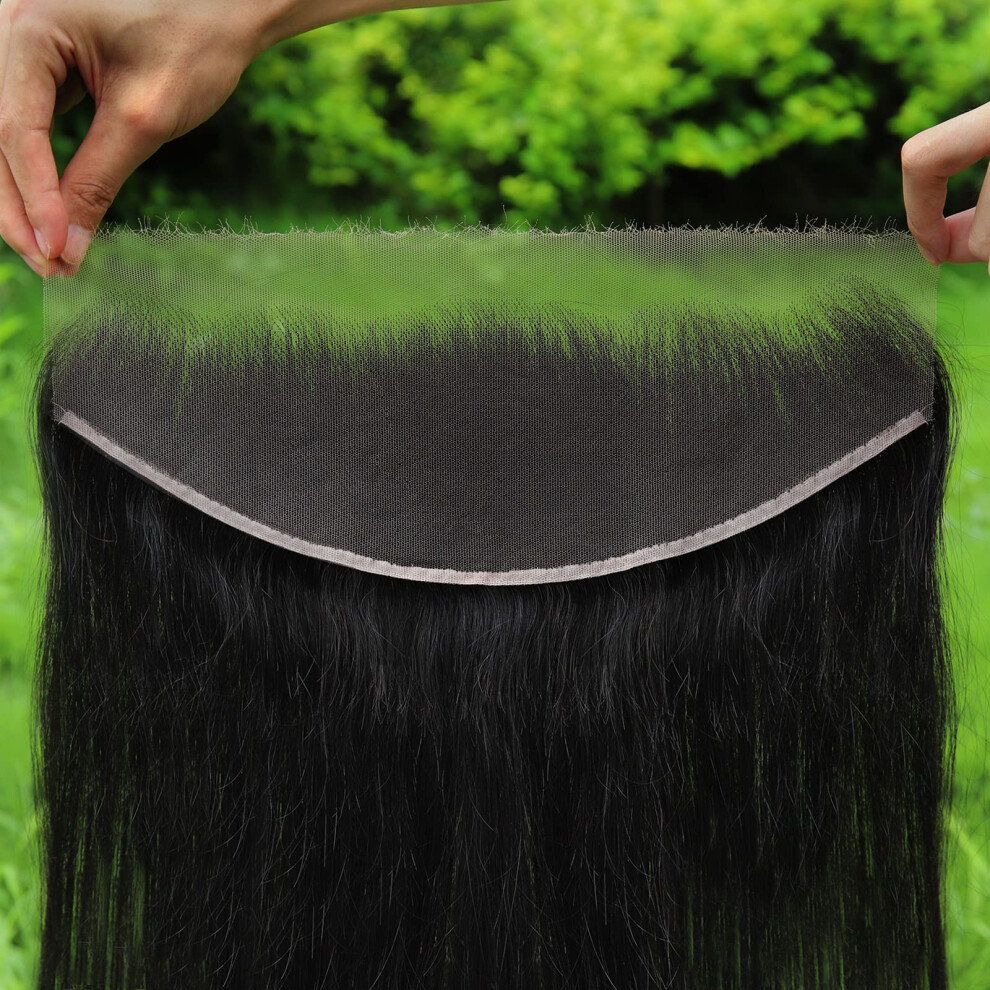 Unisex Hd Lace Frontal 13X4 Brazilian Virgin Straight Human Hair Pre Plucked Invisible Hairline 14 Inch