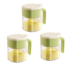 Glass Spice Jars with Spoon and PressOpen Lid, 360ml Airtight Salt and Pepper Shaker Set Green