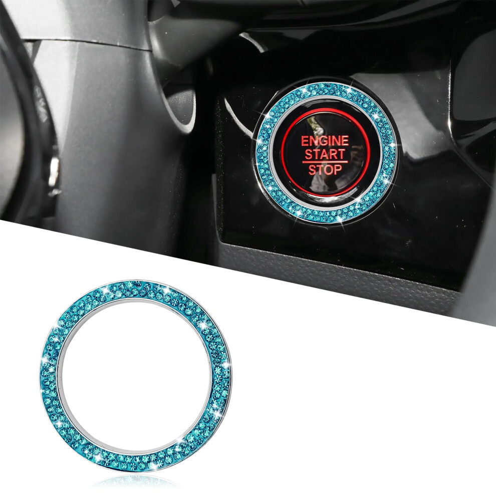 Car Bling Accessories Crystal Rhinestone Engine Start Button Ring For Women, Lake 1Pc Blue 9044945324693