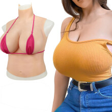 Realistic Silicone Breastplate Big Cup Fake Boobs for Crossdressers Drag Queen Cosplay with Seamless Neck and Natural Bounce