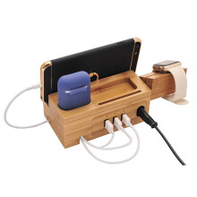 Wooden Docking Station For Apple Watch And Iphone, Versatile Design Bamboo Charging Station With Charging Cables Included, Eco-Friendly Material 2 In