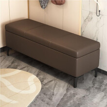 Storage Ottoman Bench with Upholstered Seat and Metal Legs for Entryway Living Room Bedroom, Brown 120cm