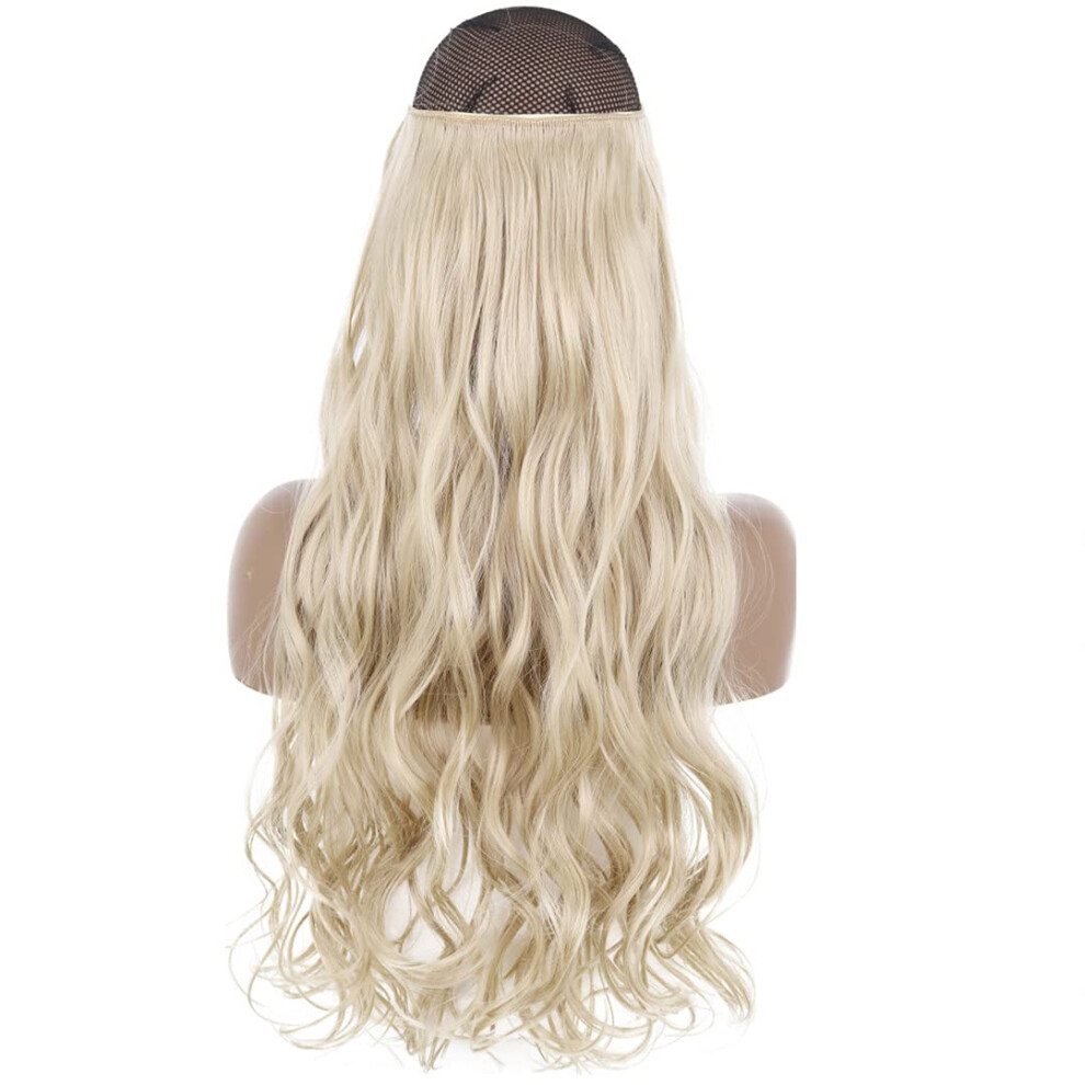 Unisex Black 22 Inch Invisible Wire Hair Extensions Halo Style Heatresistant Synthetic Fiber Natural Blonde