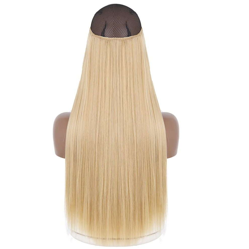 Unisex Black 22 Inch Invisible Wire Hair Extensions Natural Blonde Halo Hairpiece Heatresistant Fiber