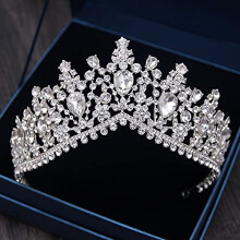Bridal Tiara Gold Red Rhinestone Wedding Crown Vintage Baroque Headpiece for Brides with Comb