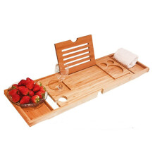Bamboo Extendable Bathtub Tray with Non‑Slip Design Phone Holder Book Stand for Relaxing Bath (Brown 75‑95x23x3cm)