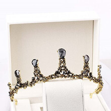 Bridal Crown Baroque Black Crystal Full Round Wedding Tiara for Women Handmade Pageant Accessories