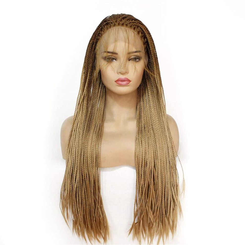28 Inch Lace Front Braided Wig for Women Handmade Synthetic Natural Hairline Heat Resistant Adjustable Cap