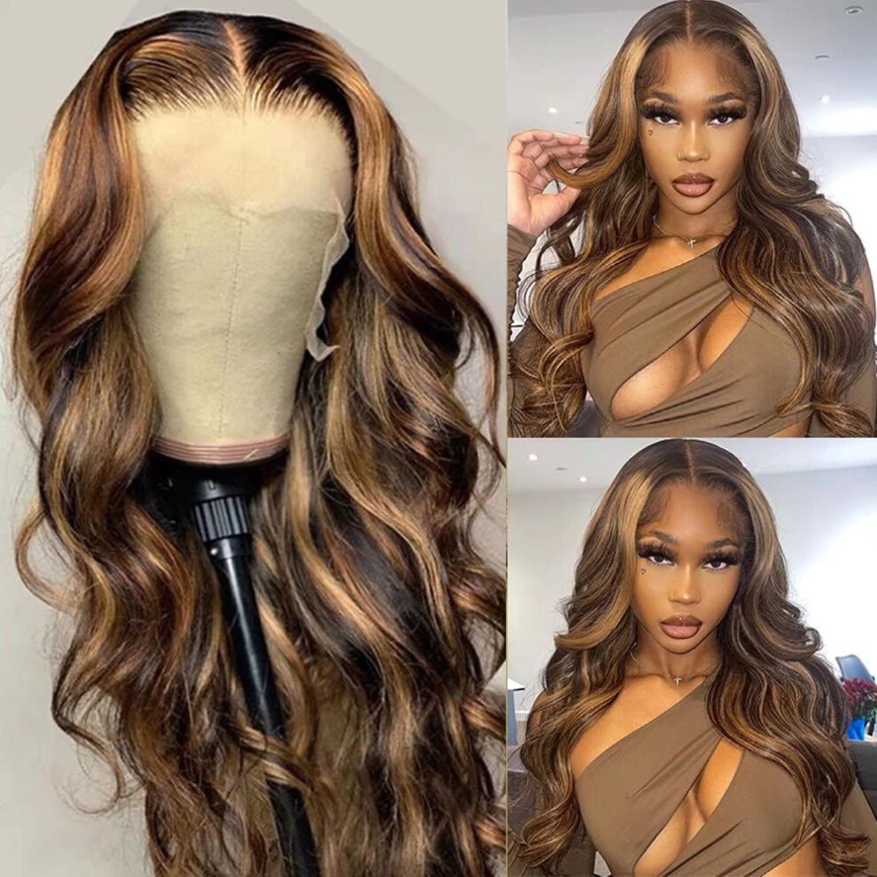 Unisex 20 Inch Blonde Highlight Lace Front Wig Brazilian Virgin Human Hair 150% Density Pre Plucked Hd Lace