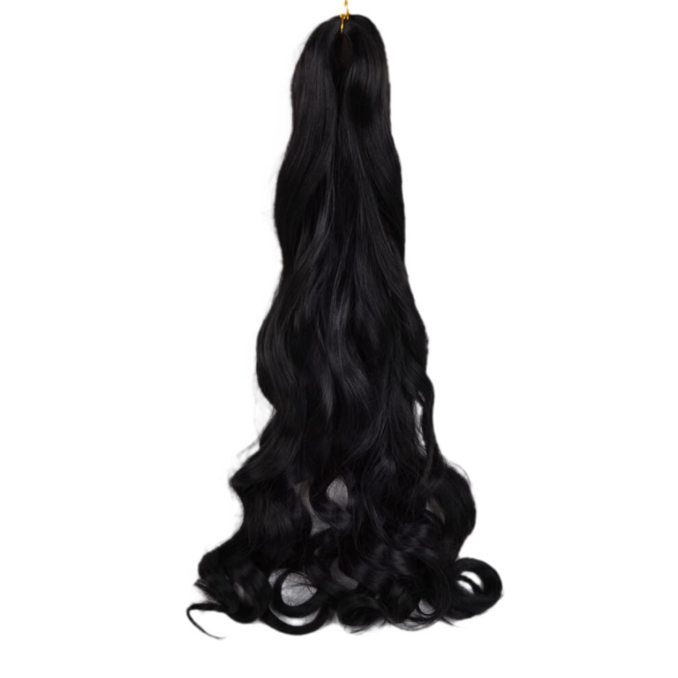 Unisex 26 Inch Prelooped Crochet Braiding Hair Loose Wave Ombre Faux Locs Extensions #1B Synthetic