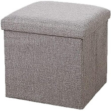 Storage Ottoman Footstool with Lid, Foldable Linen Coffee Table Seat Tray, Grey Foot Rest for Living Room