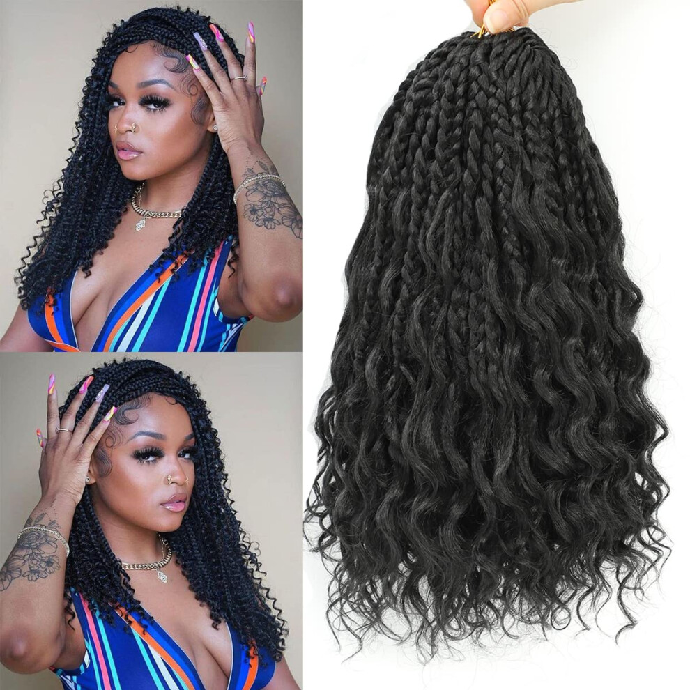 14 Inch Goddess Box Braids Crochet Hair, 8 Packs Pre Looped Bohemian Braids with Curly Ends