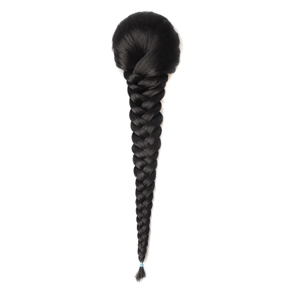 Unisex Black Clip In Ponytail Extension 1B Â Straight Synthetic Wrap Hairpiece 80G For Instant Volume