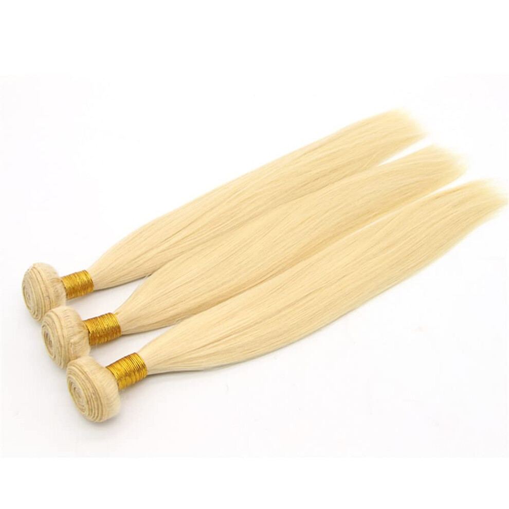 Unisex Peruvian Virgin 613 Blonde Straight Hair Bundles 14 Inch Unprocessed Human Hair Extensions