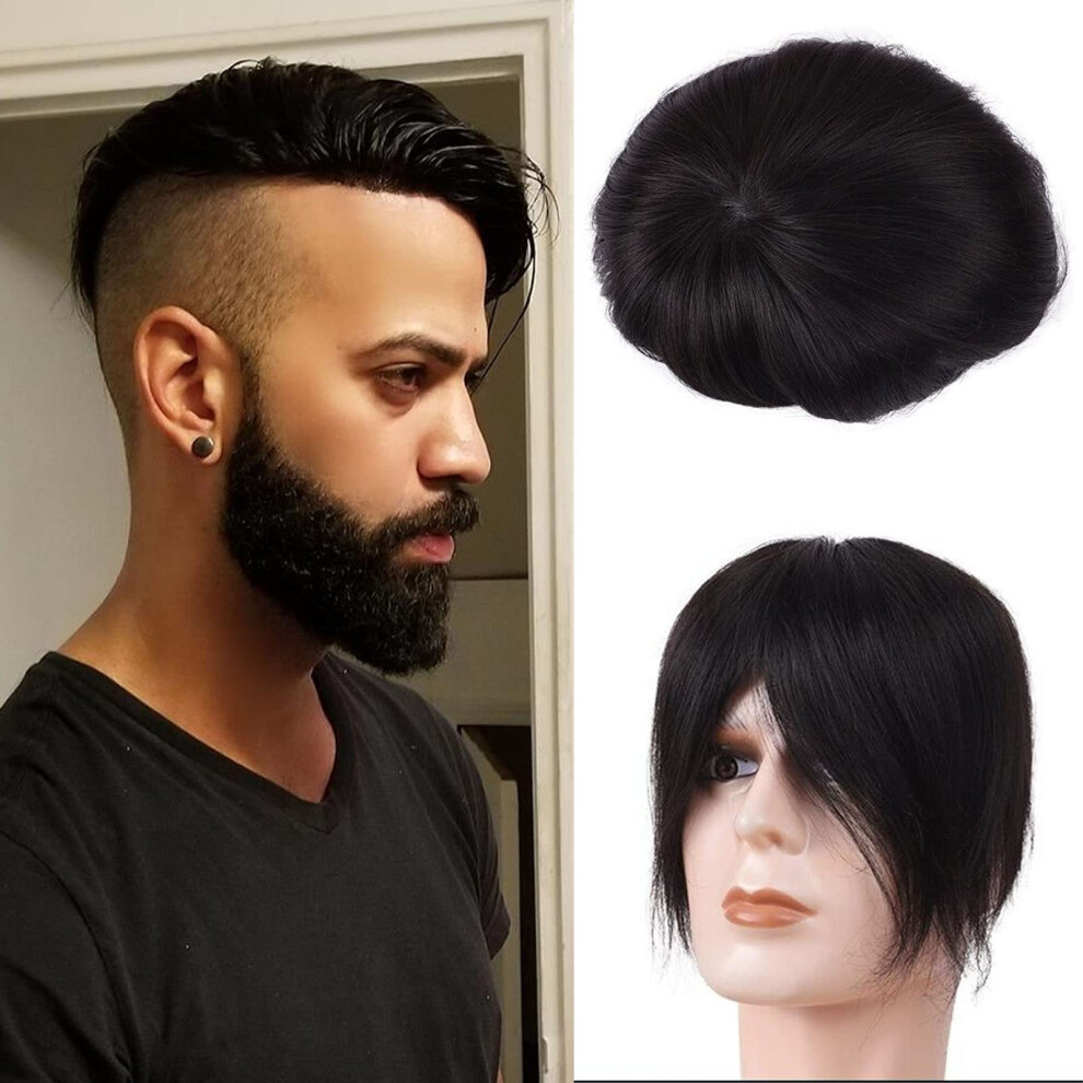 Unisex Black Men's Hair Toupee Natural Human Hair Wig For Men 6X8 Poly Skin Base With Natural Hairline