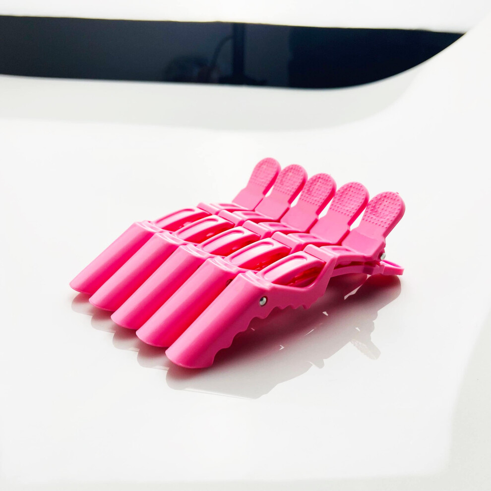 Unisex Pink 5Pcs Double Hinged Hair Sectioning Clips With Wide Nonslip Teeth For Salon And Home Use