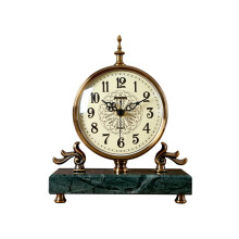 Vintage Marble Mantel Clock with Brass Finish, Silent Luxury Retro Desk and Table Decor