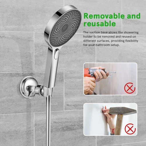 2pcs Adjustable Suction Shower Head Holder No Drill Wall Mount Removable Handheld Bracket for Bathroom 1