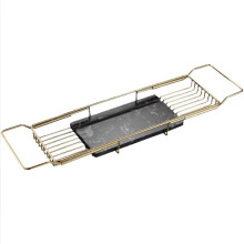 Stainless Steel Bathtub Caddy with Marble Anti Slip Base, Adjustable Bathroom Storage Rack