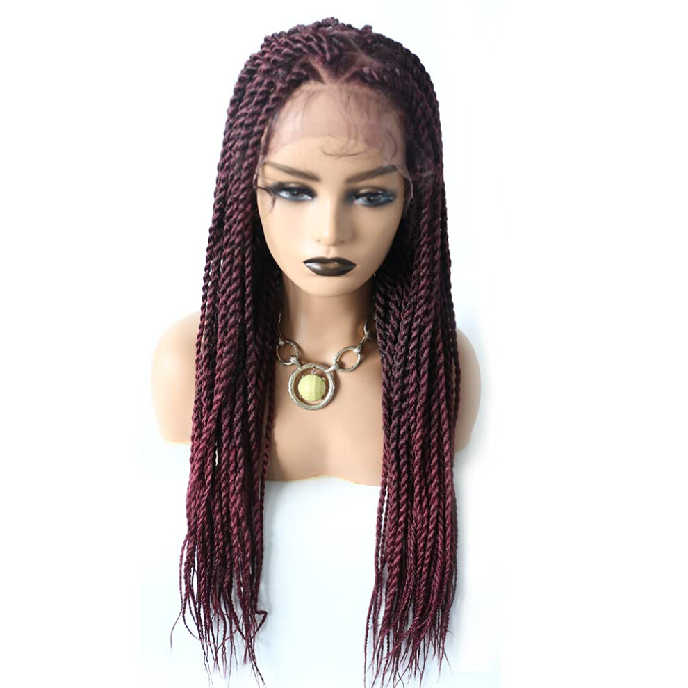 Lace Front Braided Wig with Baby Hair for Black Women, Lightweight Synthetic Cornrow Box Braids, #1B/99JT Black Mix Wine Red