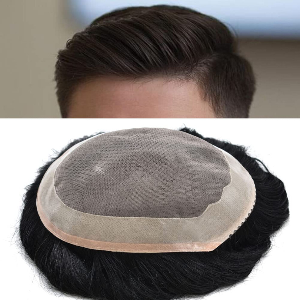 Unisex Black Men's Toupee Jet 6X9 Remy Human Hair Wig Natural Hairline Durable Mono Base Poly Perimeter