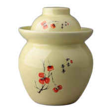 Hand Painted Ceramic Fermentation Crock with Water Seal Lid, Traditional Chinese Pickle Jar 0.5kg