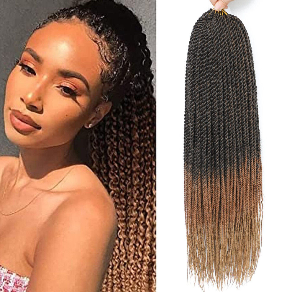 Unisex Senegalese Twist Crochet Hair 18 Inch Prelooped Braids 8 Packs T1b/30/27 Natural Blend